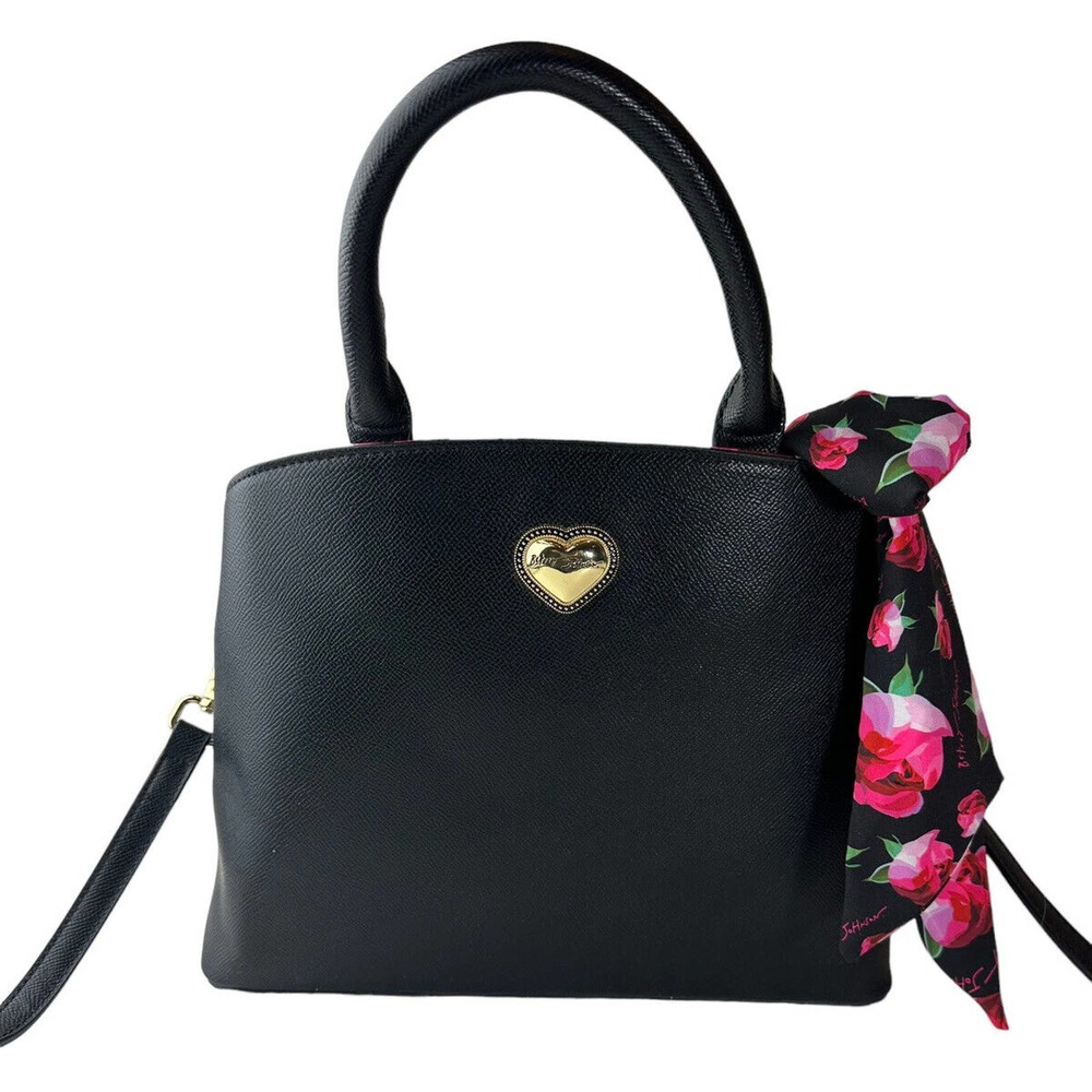 Betsey Johnson Gigi Triple Compartment Satchel W/ Scarf Black Purse Shoulder Bag - Picture 12 of 13